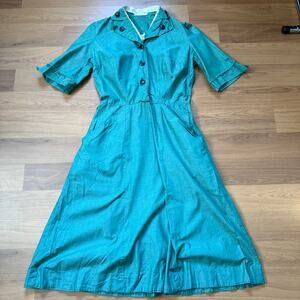 Women's Vintage 1950's Girl Scouts Green Uniform Short Sleeve Dress Sz Medium